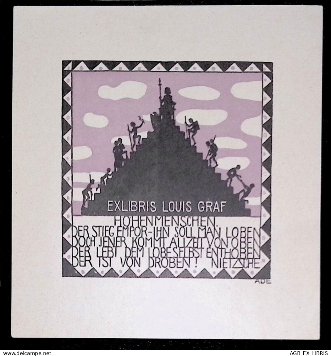 1910 Ca. EX LIBRIS MATHILDE ADE X LOUIS GRAF EXLIBRIS PROFILO NIETZSCHE +++ PIRAMIDE SOCIETA' - Ex-libris