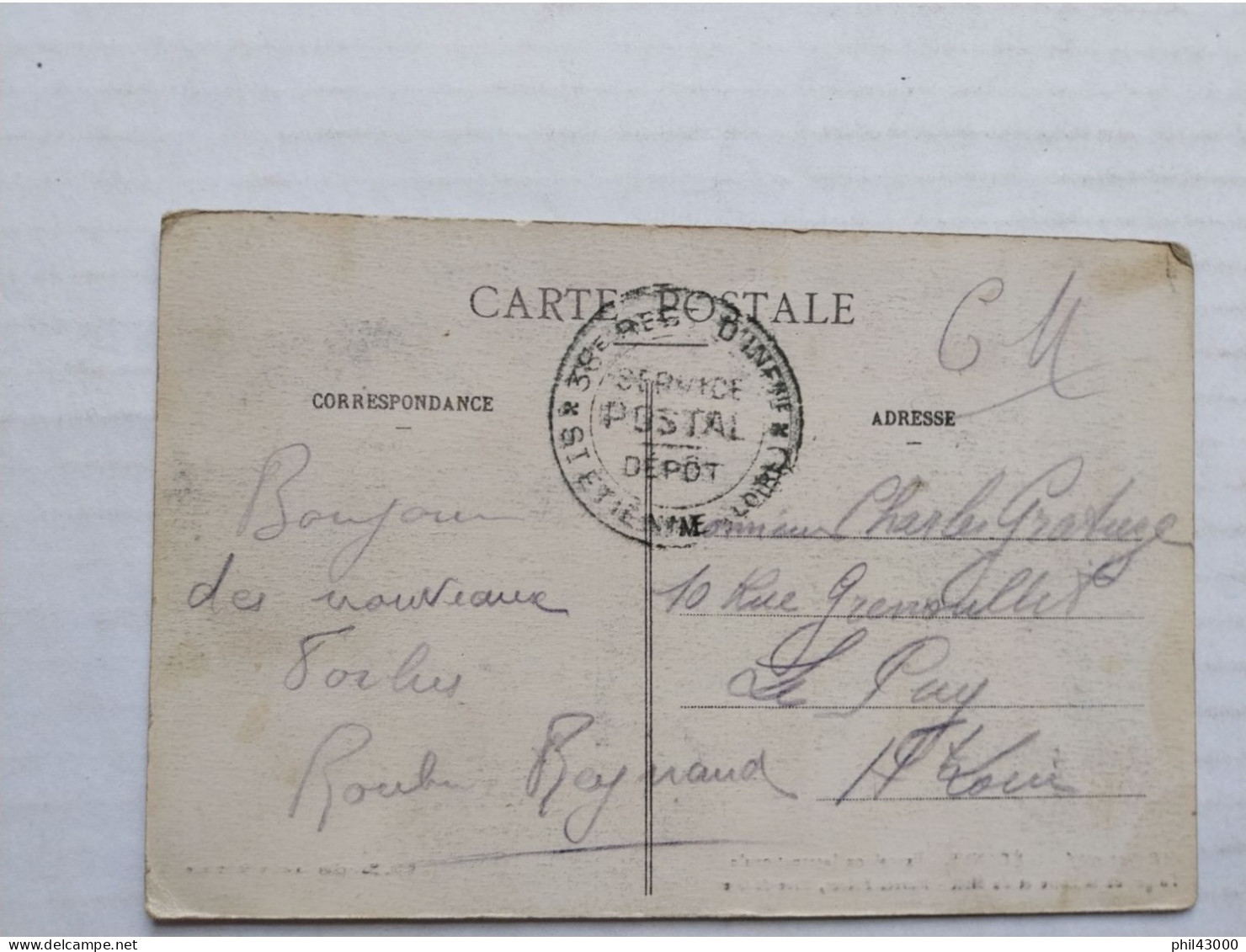 CACHET MILITAIRE SUR CPA  SAINT-ETIENNE 38ème REGIMENT D'INFANTERIE - Documents