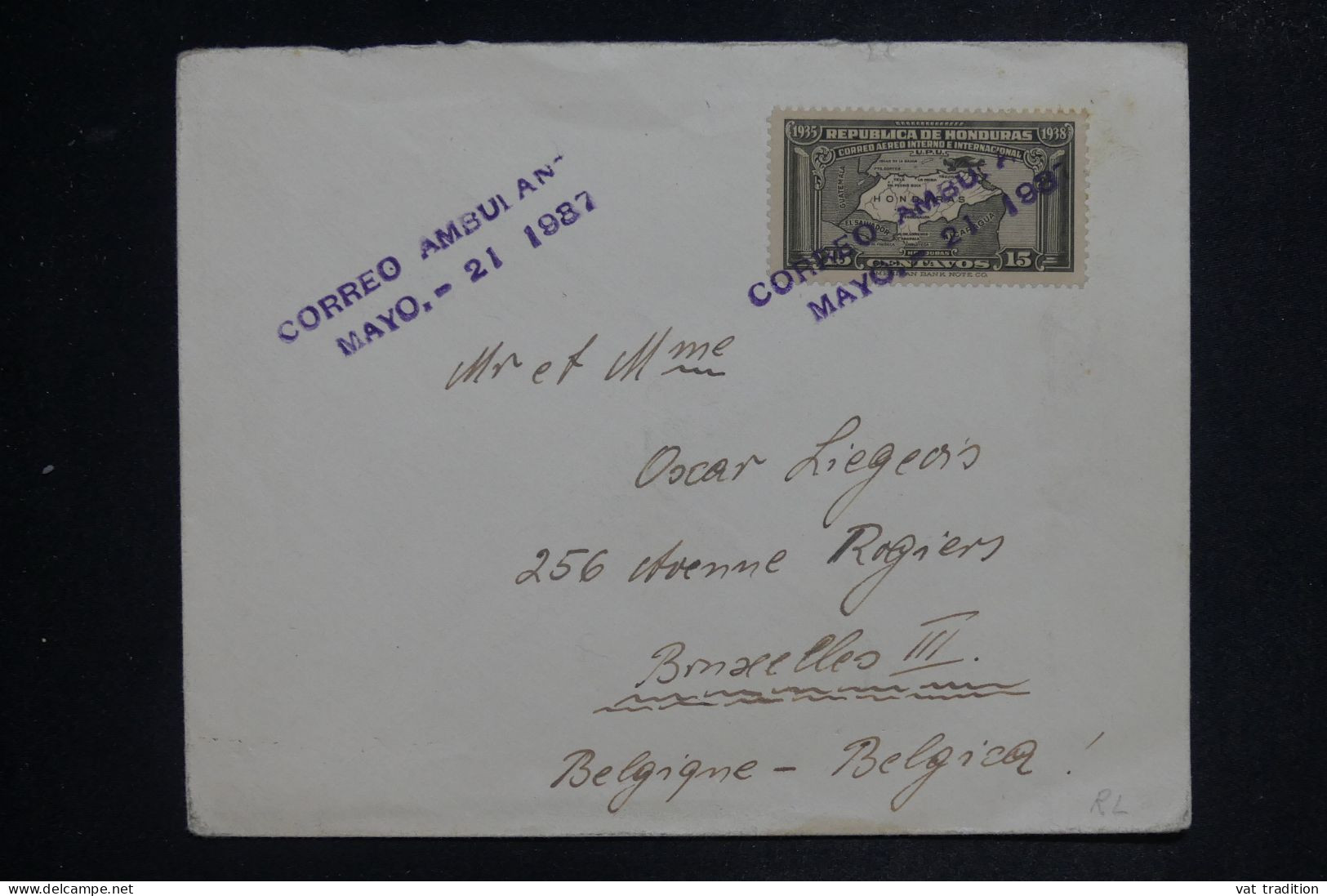 HONDURAS - Griffe D'Ambulant Sur Enveloppe Pour La Belgique En 1937  - L 151911 - Honduras