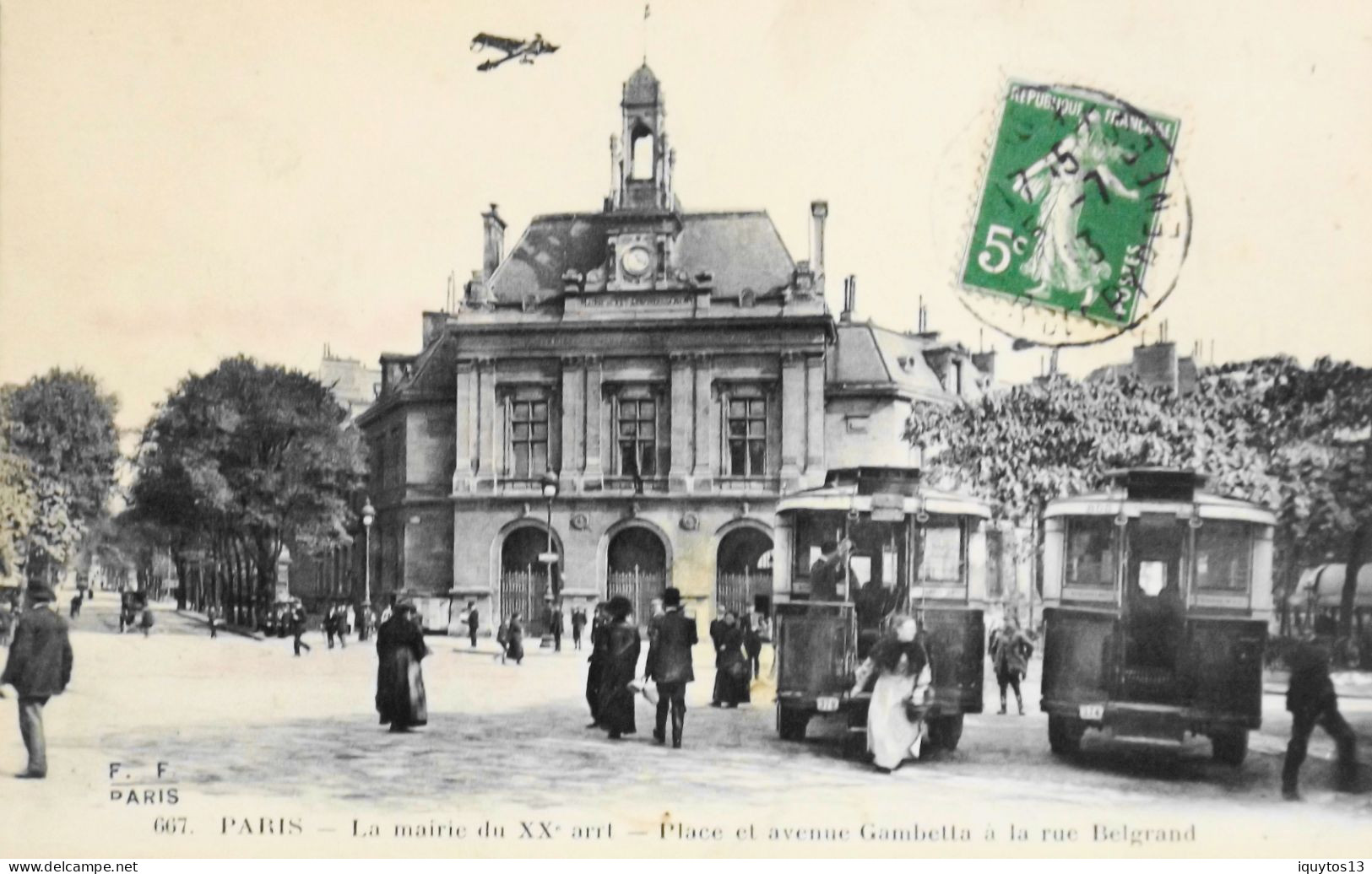 CPA. [75] > PARIS > N° 667 - La Mairie Du (XXe Arrt.) Place Et Av. Gambetta à La Rue Belgrand - 1913 - Edit. F. Fleury - Arrondissement: 20