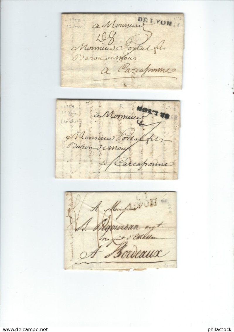FRANCE Lot De 6 Marques Postales XIX° Taxées De Lyon - 1801-1848: Précurseurs XIX