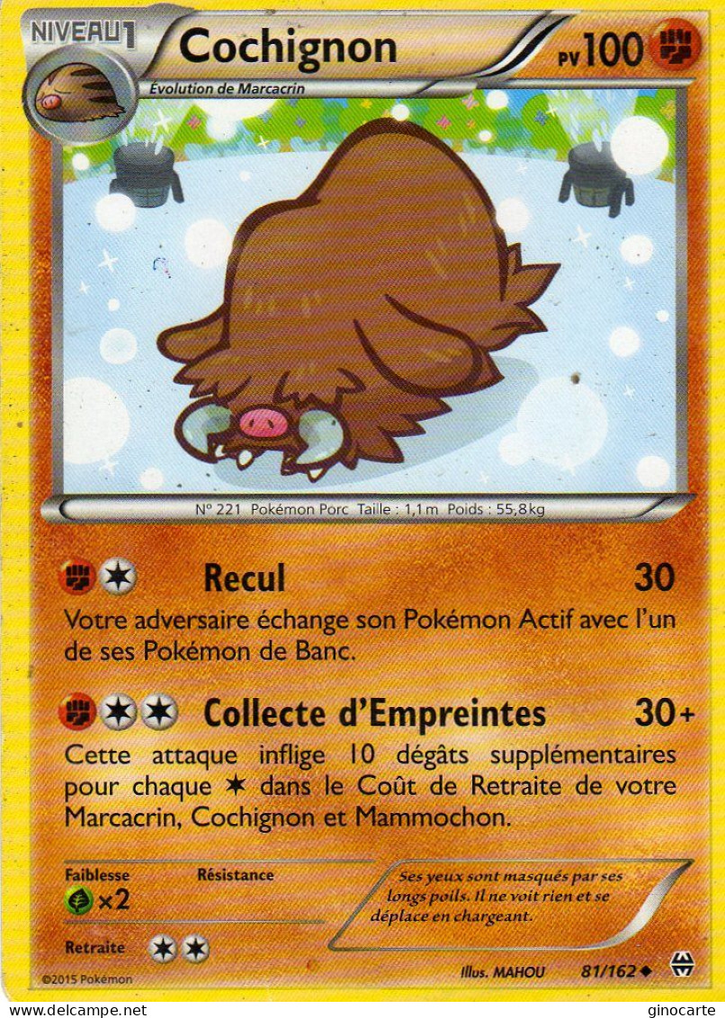 Carte Pokemon 81/162 Cochignon 100pv 2015 - Autres & Non Classés