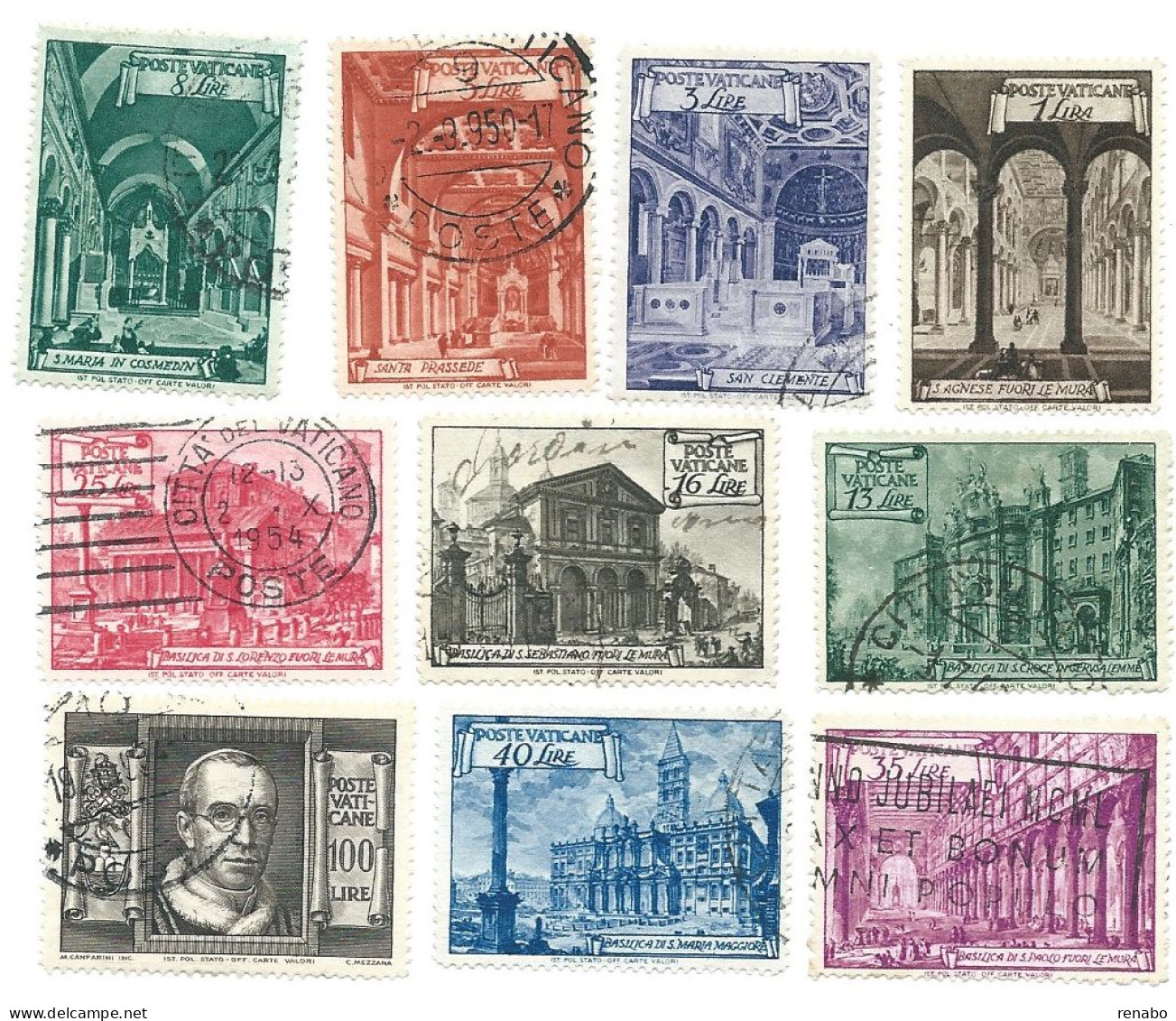 Vaticano 1949; Basiliche Romane, Serie Completa 10 Valori, Usata. Con Targhetta "jubilaei MCML" Su L. 35 - Used Stamps