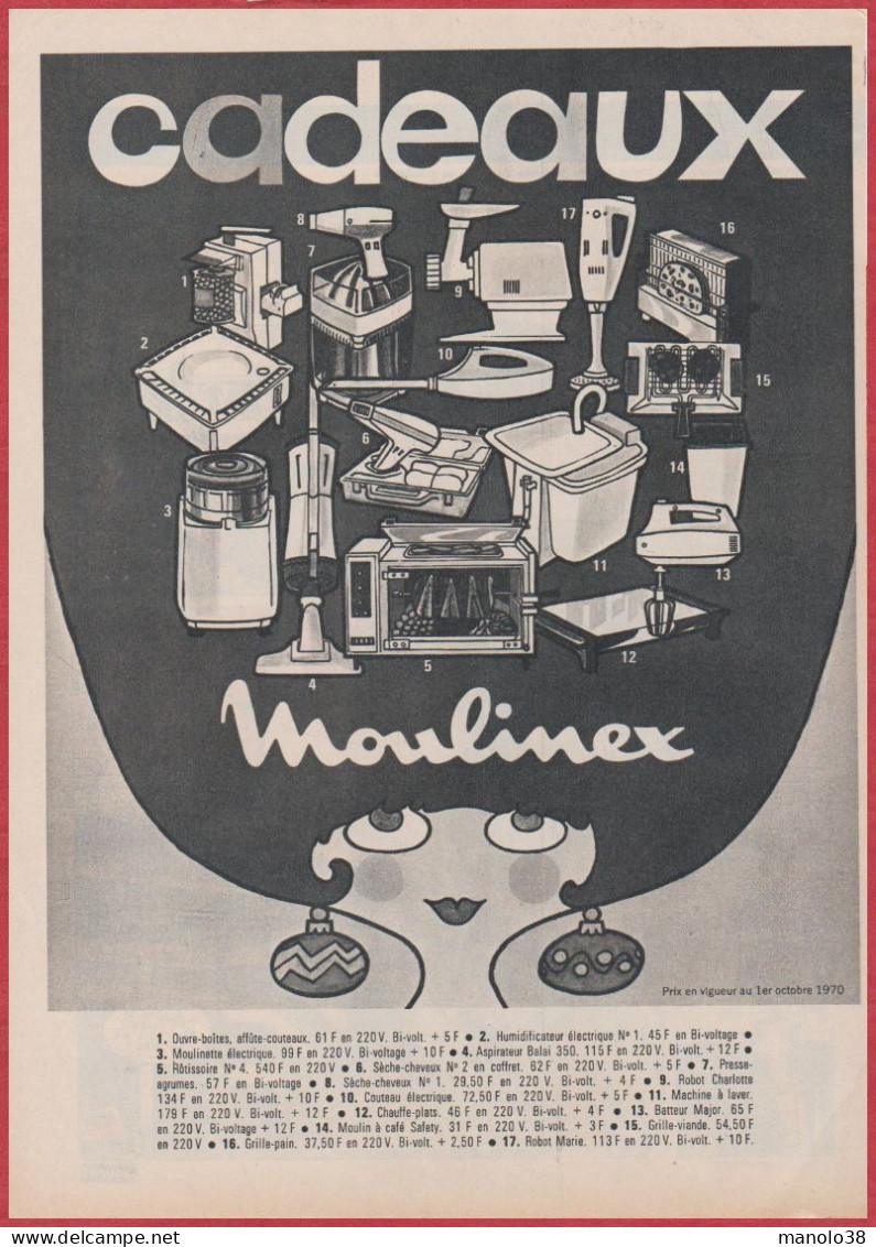 Moulinex. Cadeaux. Visuel Femme Avec Dans Sa Chevelure Les Produits Moulinex. 1970. - Werbung