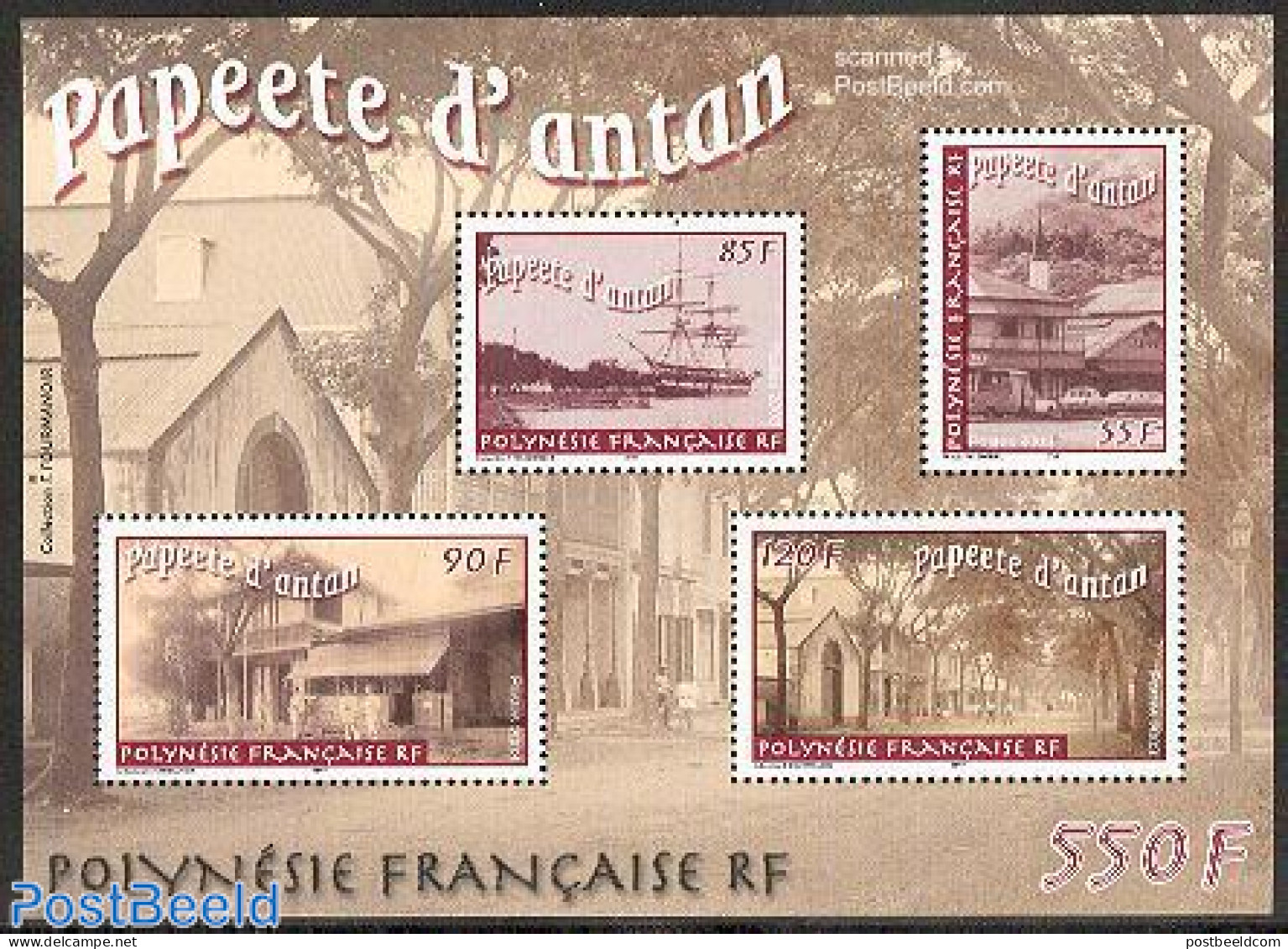 French Polynesia 2003 Papeete In The Past S/s, Mint NH, Sport - Transport - Cycling - Automobiles - Ships And Boats - Nuovi