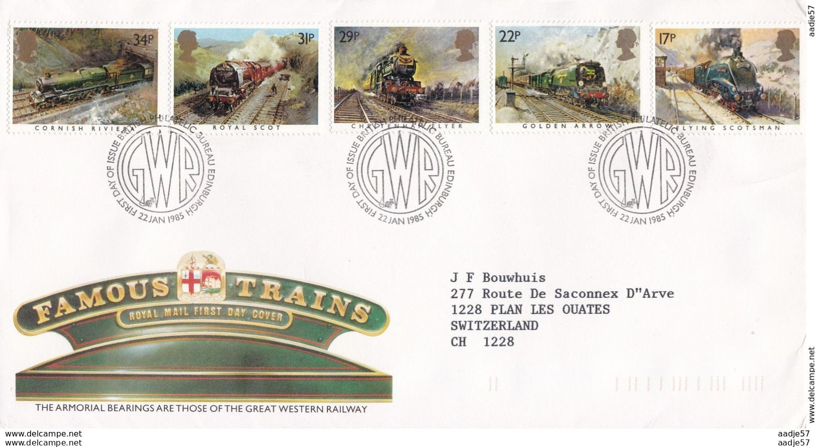 England Great Britain FDC 22.01.1985 Famous Trains - Treni