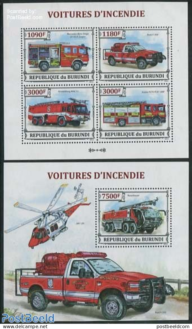 Burundi 2013 Fire Engines 2 S/s, Mint NH, Transport - Automobiles - Fire Fighters & Prevention - Helicopters - Cars