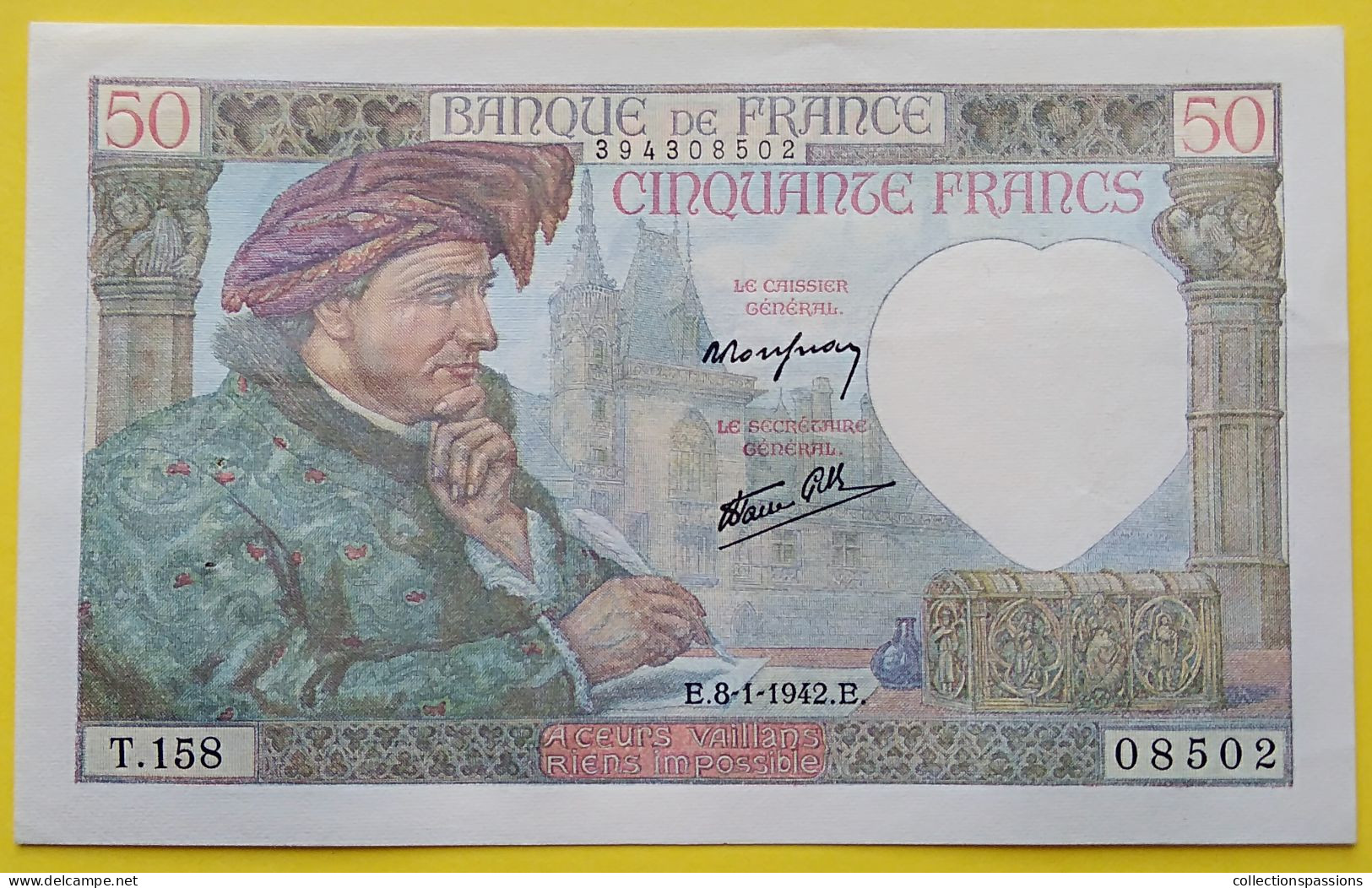 BILLET FRANCAIS - 50 Francs Jacques Cœur 8.1.1942 SPL - 50 F 1940-1942 ''Jacques Coeur''