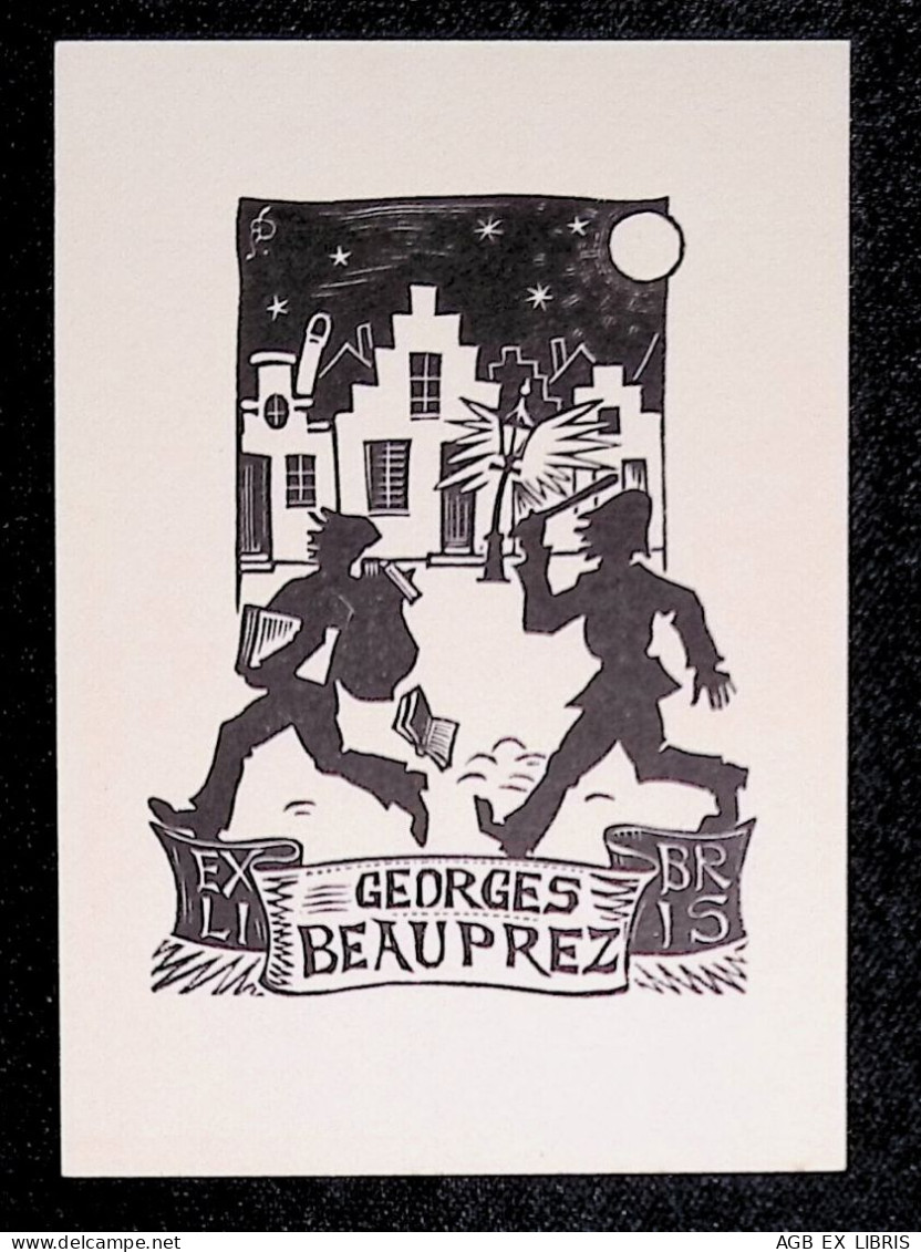 EX LIBRIS RD O RP X GEORGES BEAUPREZ EXLIBRIS PROFILO LADRO POLIZIA POLICE CITTA' NOTTE § - Ex-Libris