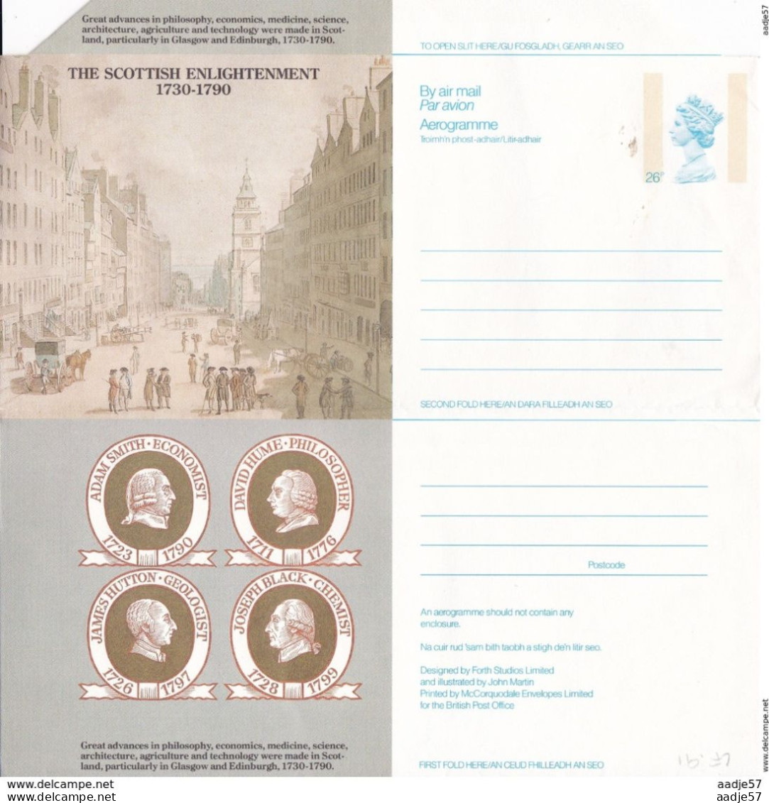 England Great Britain Aerogramme The Scottish Enlightenment Mint - Stamped Stationery, Airletters & Aerogrammes