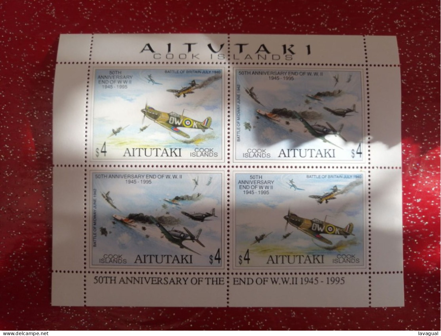 Bloc Feuillet Aitutaki+2 Timbres+Seconde Guerre +avion+cook Island+563.564.565.566 - 2. Weltkrieg