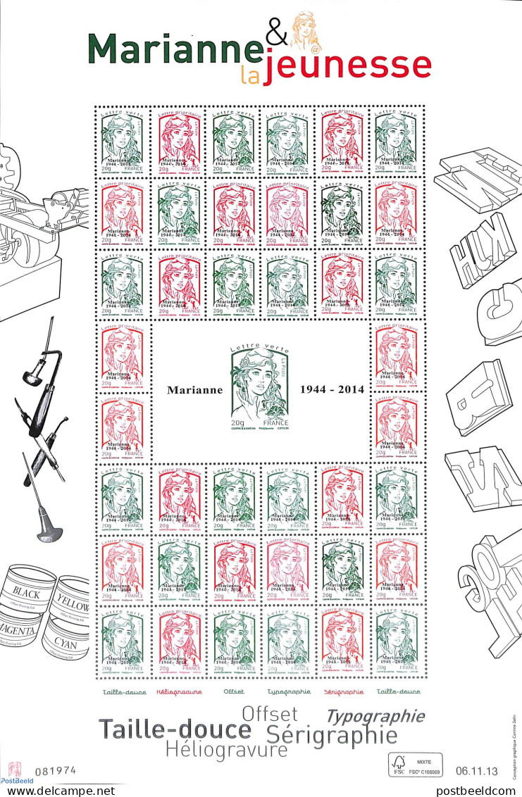 France 2014 Marianne 1944-2014 Overprints M/s, Mint NH - Unused Stamps