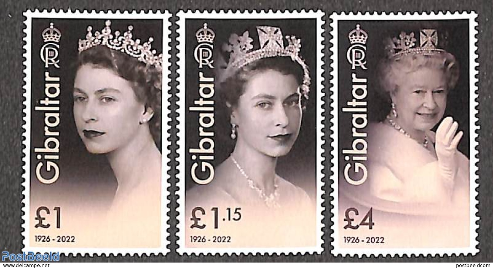 Gibraltar 2023 Queen Elizabeth II, In Memoriam 3v, Mint NH, History - Kings & Queens (Royalty) - Royalties, Royals