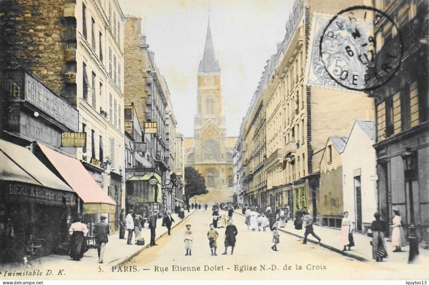 CPA. [75] > PARIS > N° 5 - Rue Etienne Dolet - Eglise N-D De La Croix - 1907 - "INIMITABLE D. K." - TBE - Arrondissement: 20