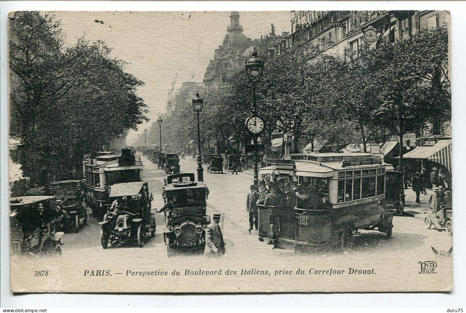 CPA  Voyagé * PARIS Perspective Du Boulevard Des Italiens Prise Du Carrefour Drouot Bus Autobus à Plateforme En 1er Plan - Public Transport (surface)