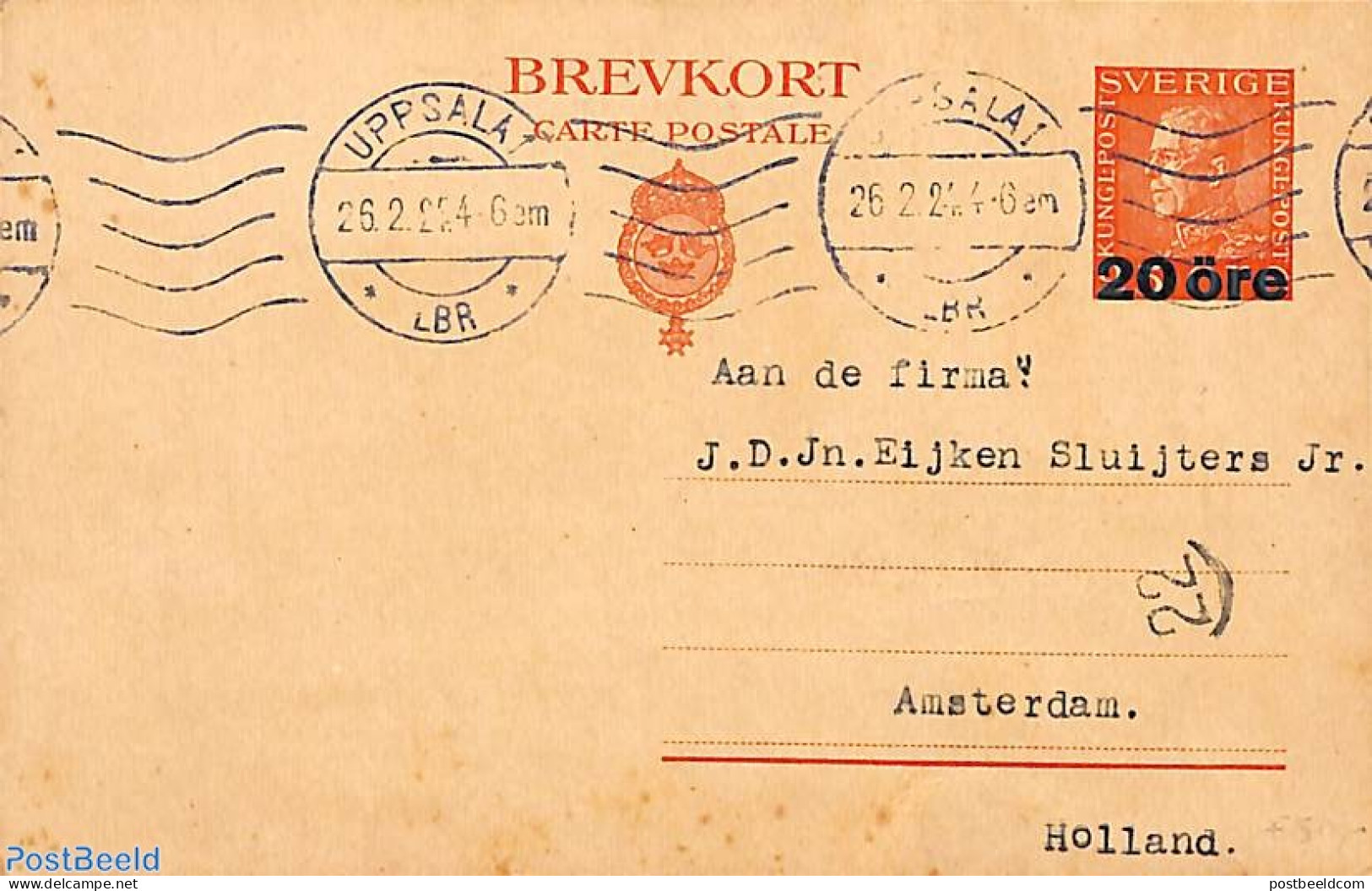 Sweden 1924 Postcard 20 öre Overprint, Used Postal Stationary - Covers & Documents