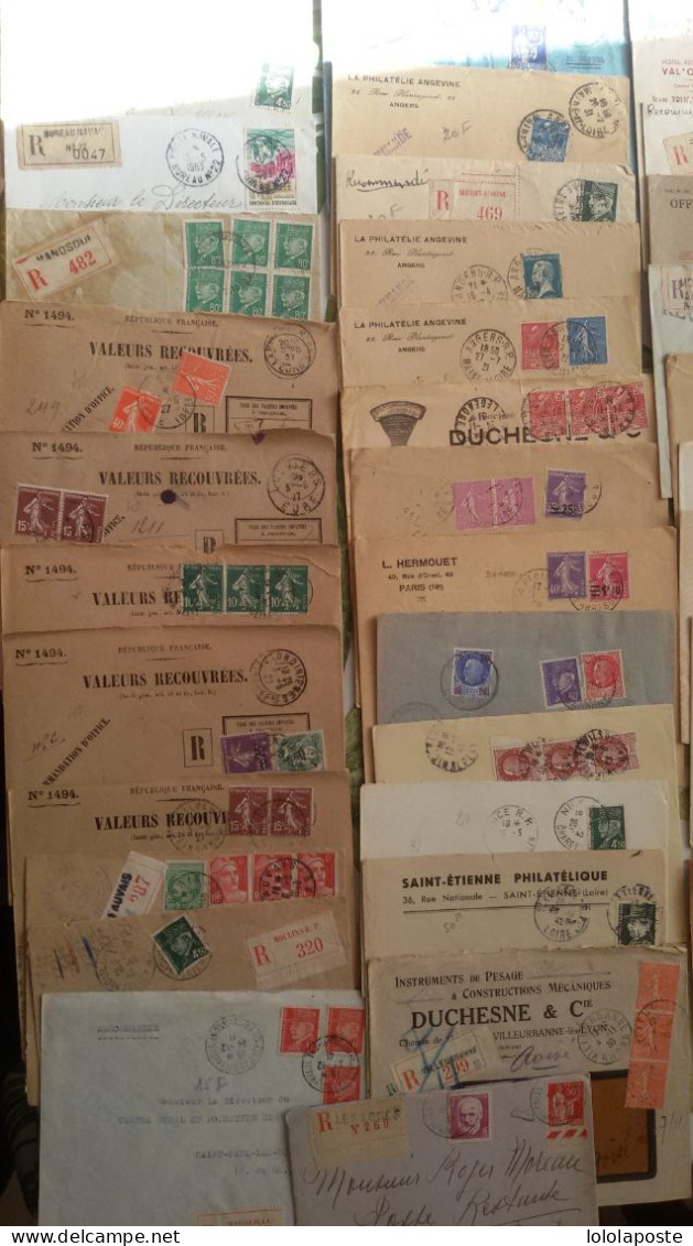 FRANCE - DESTOCKAGE - Lot De 136 Lettres (enveloppes) Recommandées, Express, VD, Chargées Toutes Périodes - 9 Photos - Tarifas Postales