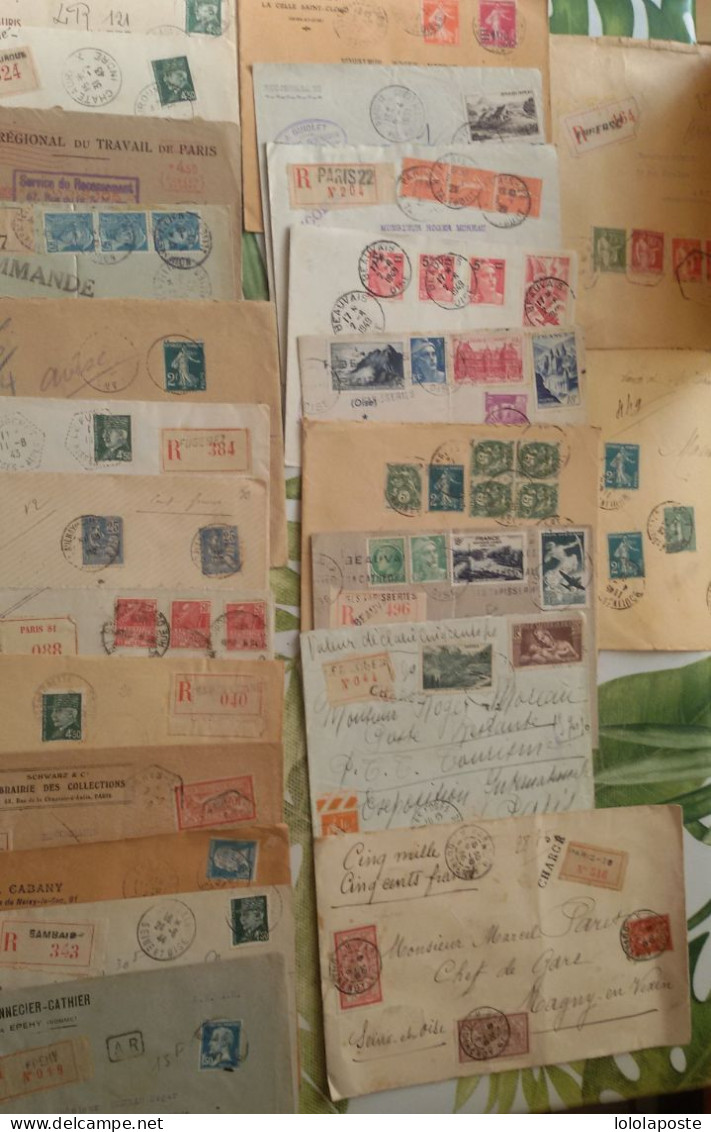 FRANCE - DESTOCKAGE - Lot De 136 Lettres (enveloppes) Recommandées, Express, VD, Chargées Toutes Périodes - 9 Photos - Tarifas Postales