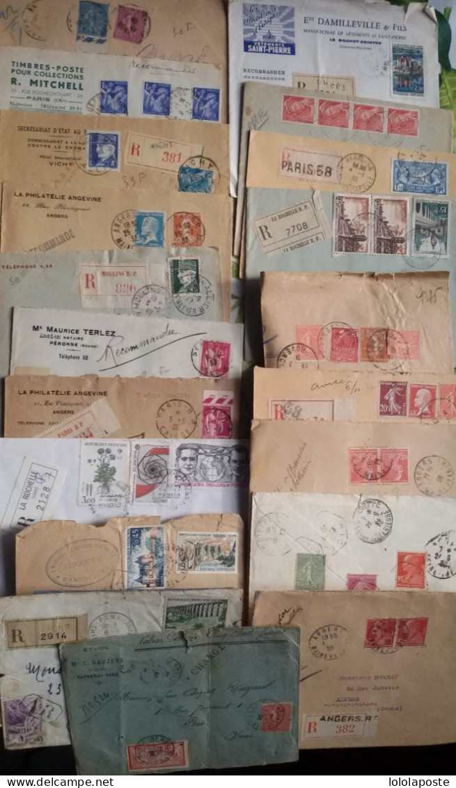 FRANCE - DESTOCKAGE - Lot de 136 lettres (enveloppes) recommandées, Express, VD, Chargées toutes périodes - 9 photos