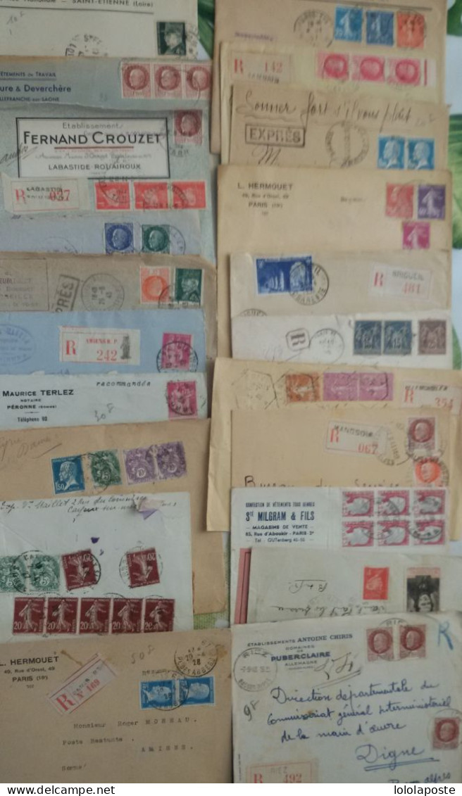 FRANCE - DESTOCKAGE - Lot de 136 lettres (enveloppes) recommandées, Express, VD, Chargées toutes périodes - 9 photos