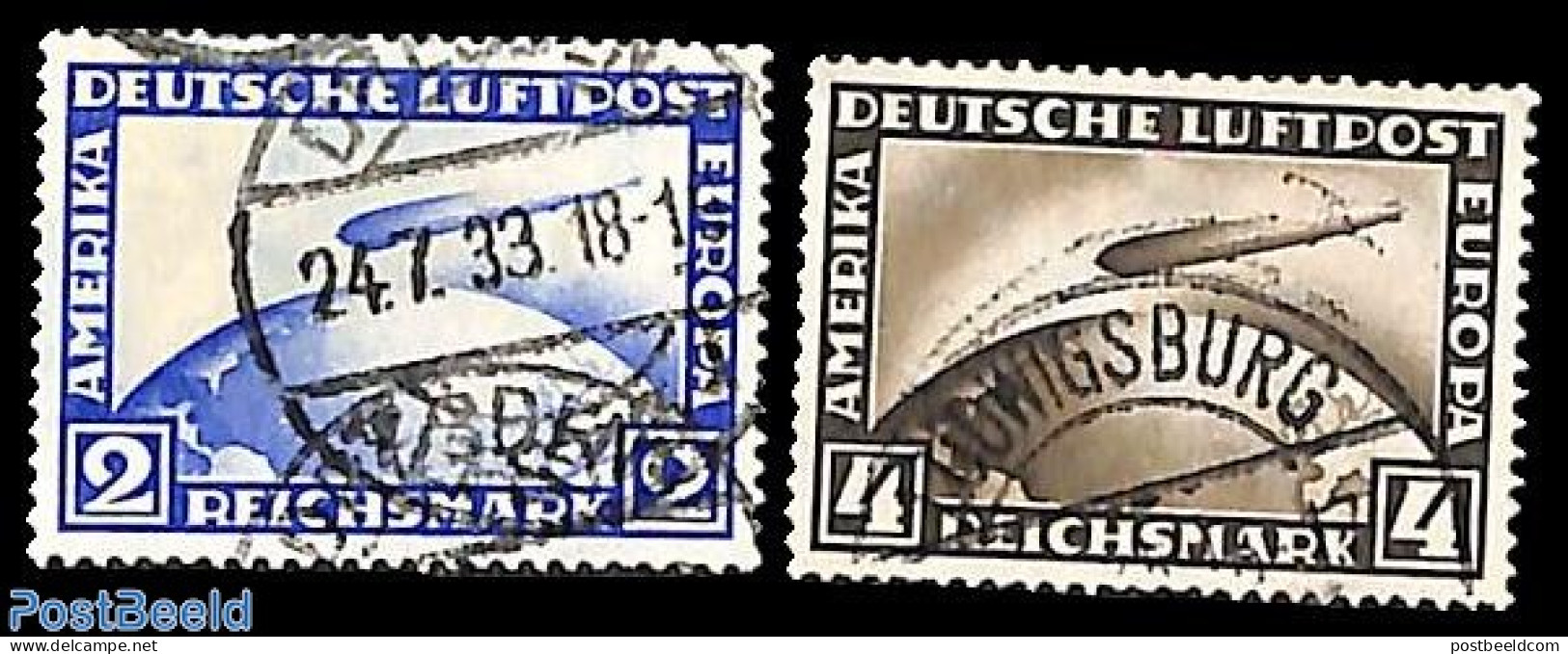 Germany, Empire 1928 Zeppelin 2v, Used, Used Or CTO, Transport - Zeppelins - Oblitérés