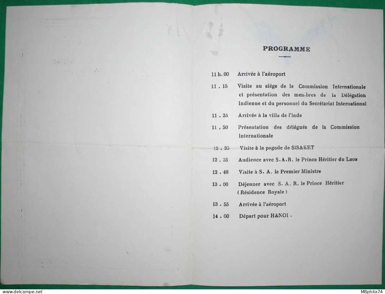 FRANCHISE GUERRE VIETNAM LETTRE VISITE RECEPTION PREMIER MINISTRE DE L'INDE INDEPENDANCE LAOS VENTIANE 17 OCTOBRE 1954 - Vietnamkrieg/Indochinakrieg