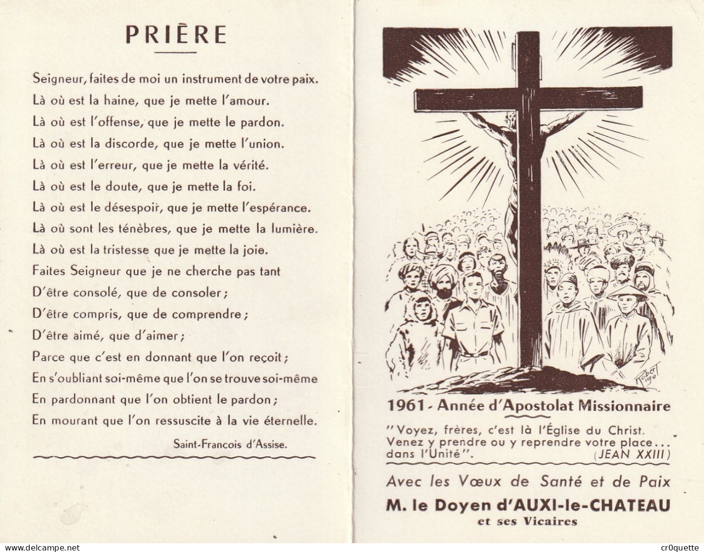 # THEME - PRIERE / 1961 ANNEE De L'APOSTOLAT MISSIONNAIRE - AUXI LE CHATEAU - Religión & Esoterismo