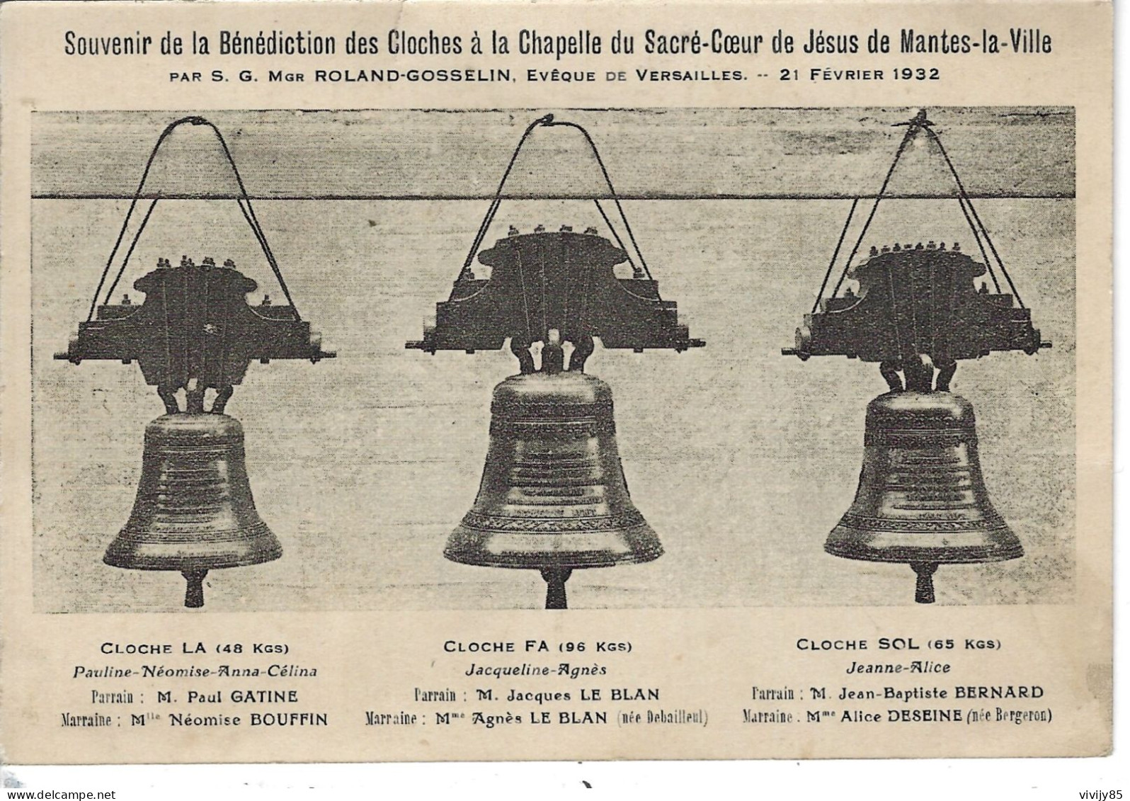 78 - MANTES LA VILLE - Souvenir De La Bénédiction Des Cloches à La Chapelle Du Sacré Coeur De Jésus - Mantes La Ville