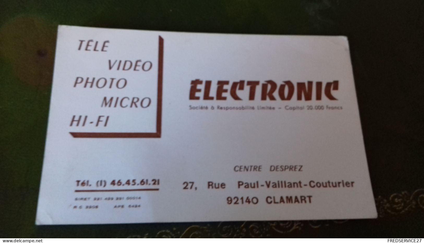 236/ CARTE DE VISITE ELECTRONIC CENTRE DESPRET CLAMART 92140 - Visiting Cards