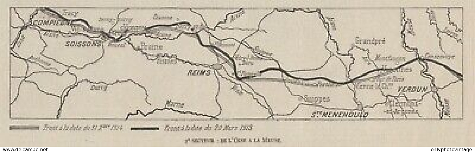 Front De L'Oise A La Meuse - France - Mappa Epoca - 1915 Vintage Map - Carte Geographique