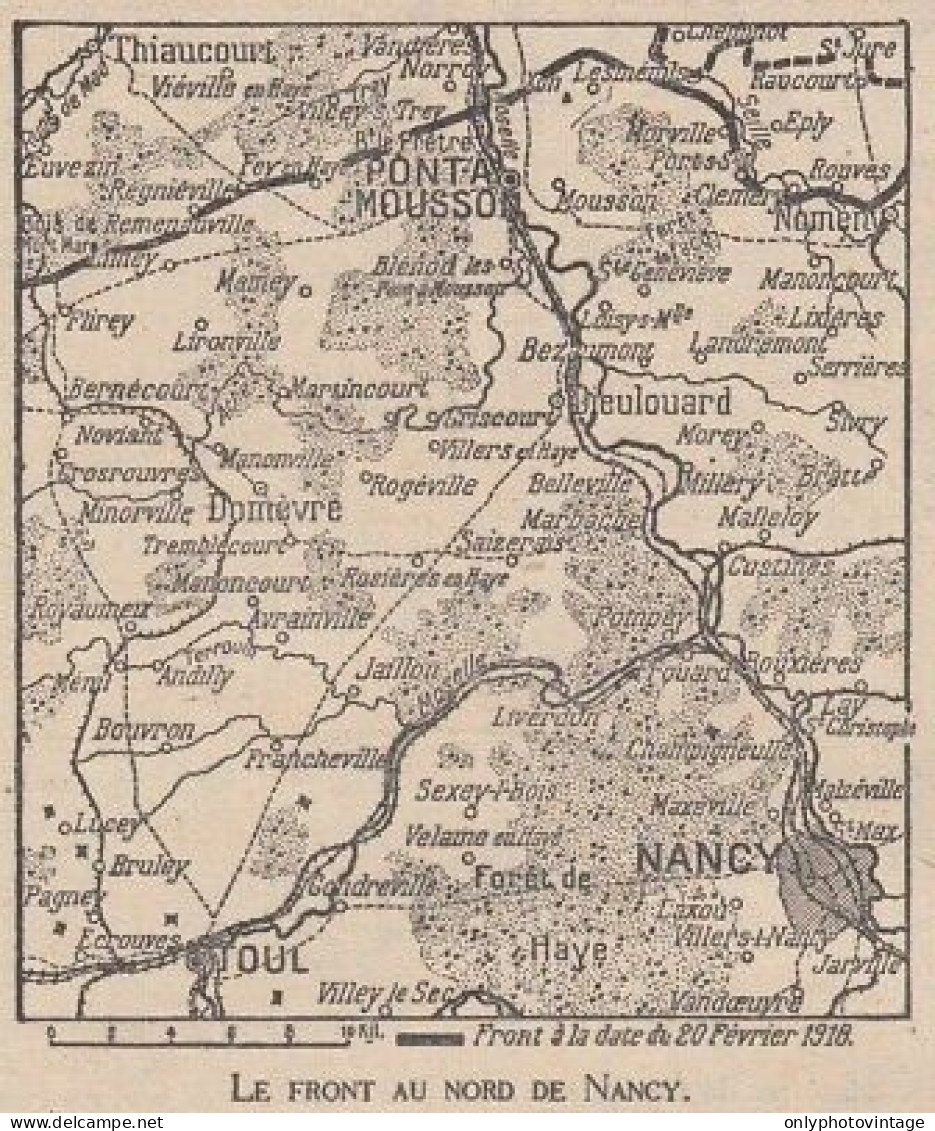 Le Front Au Nord De Nancy - France - Mappa Epoca - 1918 Vintage Map - Carte Geographique