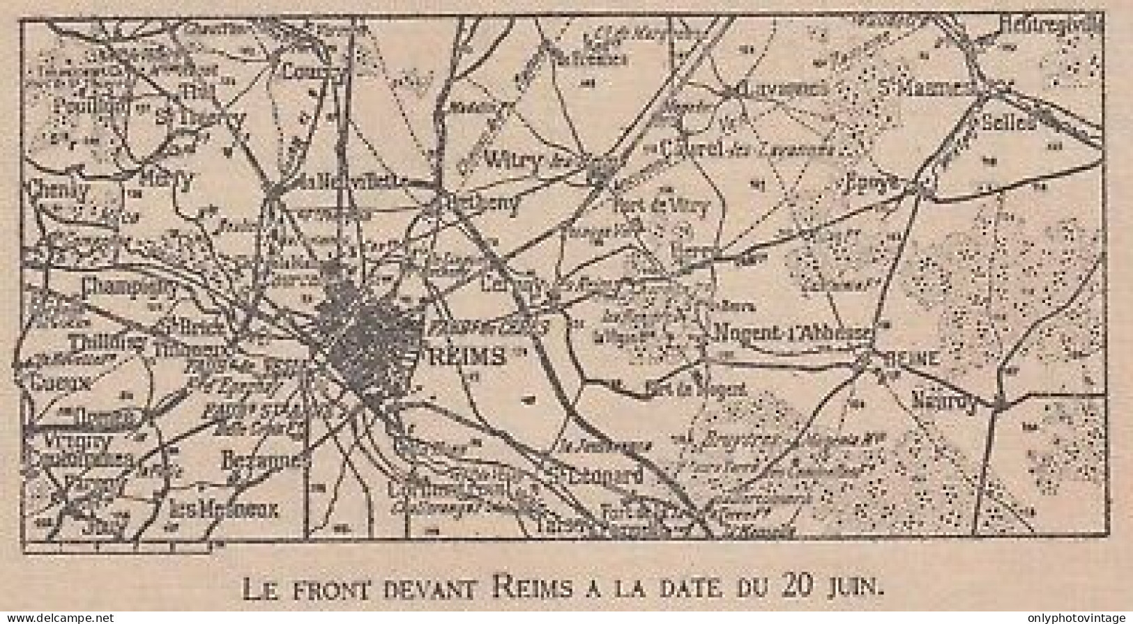 Le Front Devant Reims A La Date Du 20 Jun - France - 1918 Vintage Map - Carte Geographique