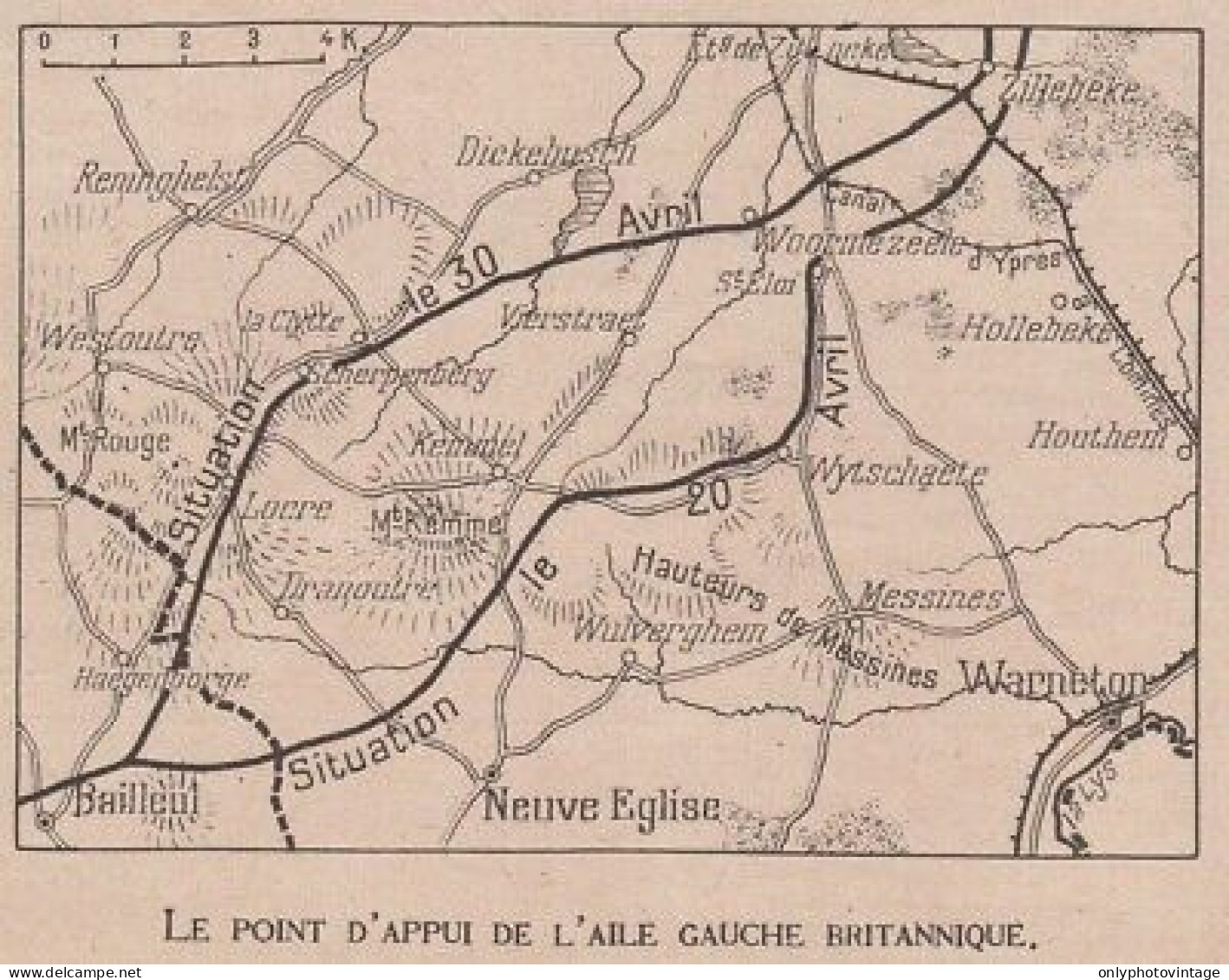 Le Point D'Appui De L'aile Gauche Britannique - France - 1918 Vintage Map - Carte Geographique