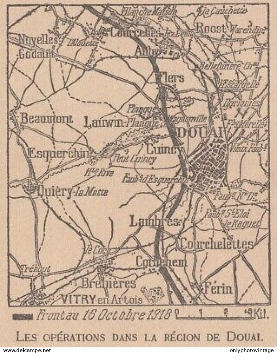 Les Opérations Dans La Région De Douai - France - Mappa - 1918 Vintage Map - Carte Geographique