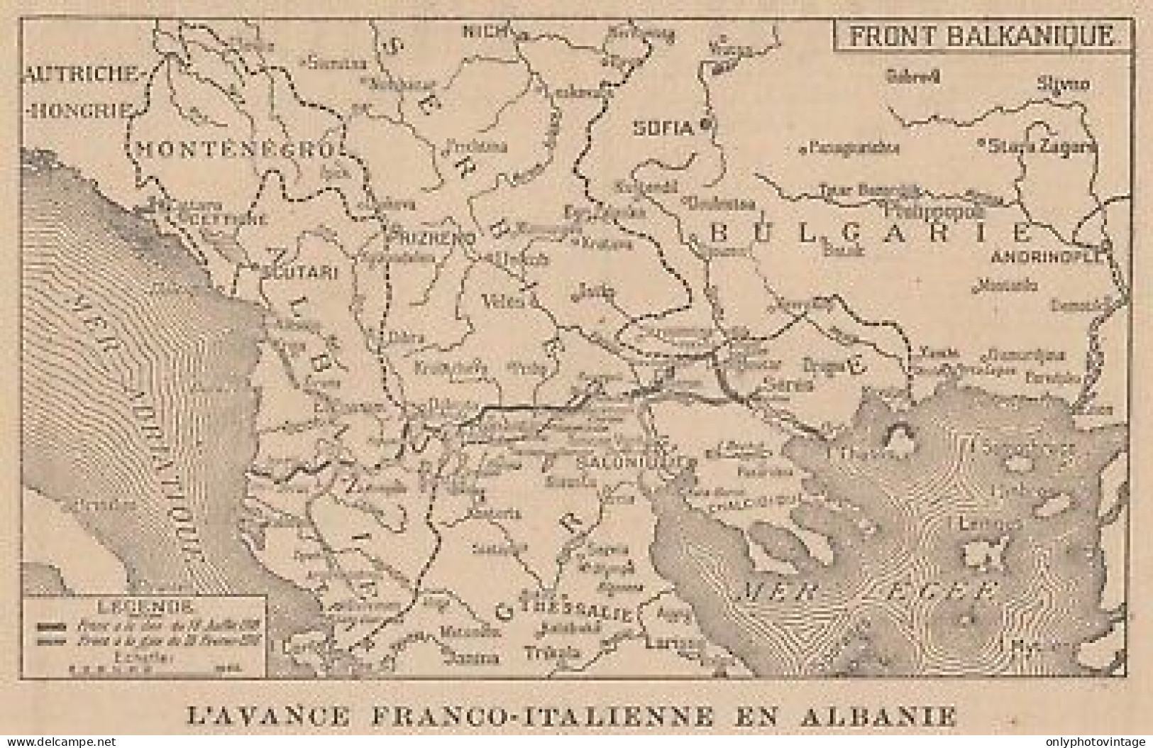 L'avance Franco-Italienne En Albanie - Mappa Epoca - 1918 Vintage Map - Carte Geographique