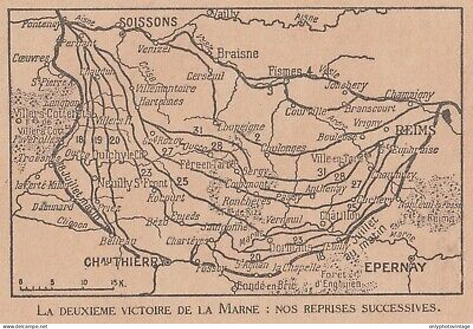 La Deuxieme Victoire De La Marne - France - Mappa Epoca - 1918 Vintage Map - Carte Geographique