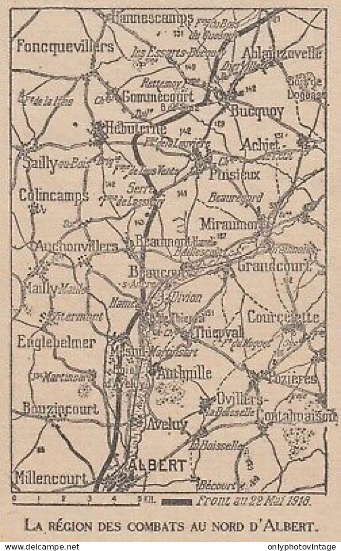 La Région Des Combats Au Nord D'Albert - France - Mappa - 1918 Vintage Map - Carte Geographique