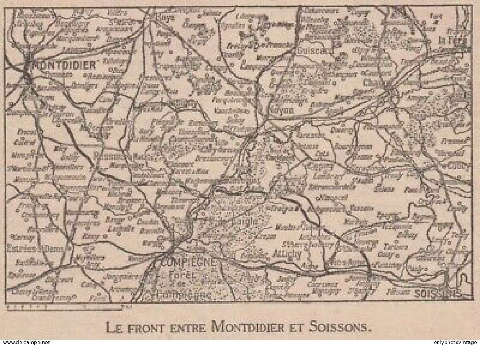 Le Front Entre Montdidier Et Soissons - France - Mappa - 1918 Vintage Map - Carte Geographique