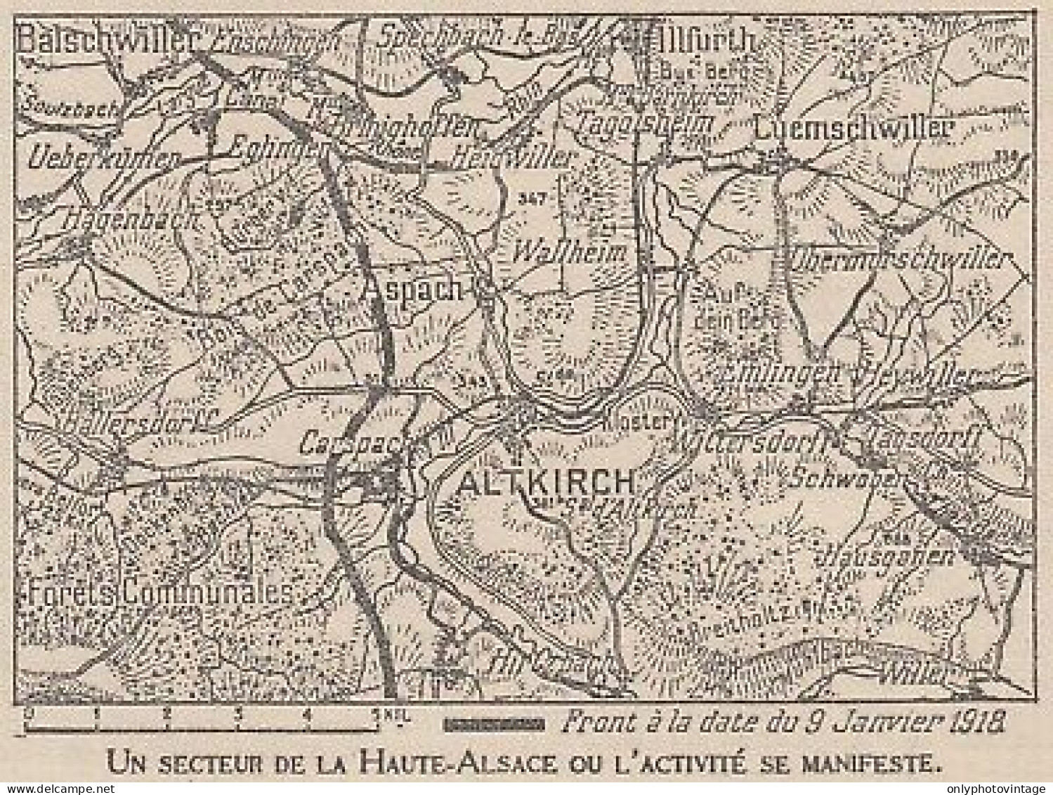 Un Secteur De La Haute-Alsace - France - Mappa Epoca - 1918 Vintage Map - Carte Geographique