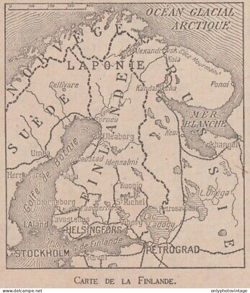 Carte De La Finlande - Mappa Epoca - 1918 Vintage Map - Carte Geographique