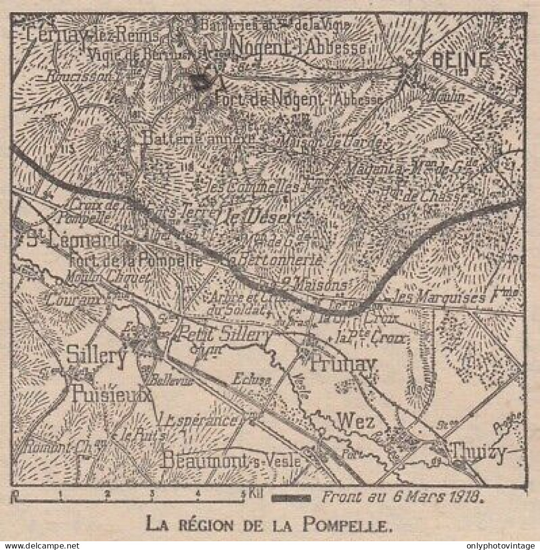 La Région De La Pompelle - France - Mappa Epoca - 1918 Vintage Map - Cartes Géographiques