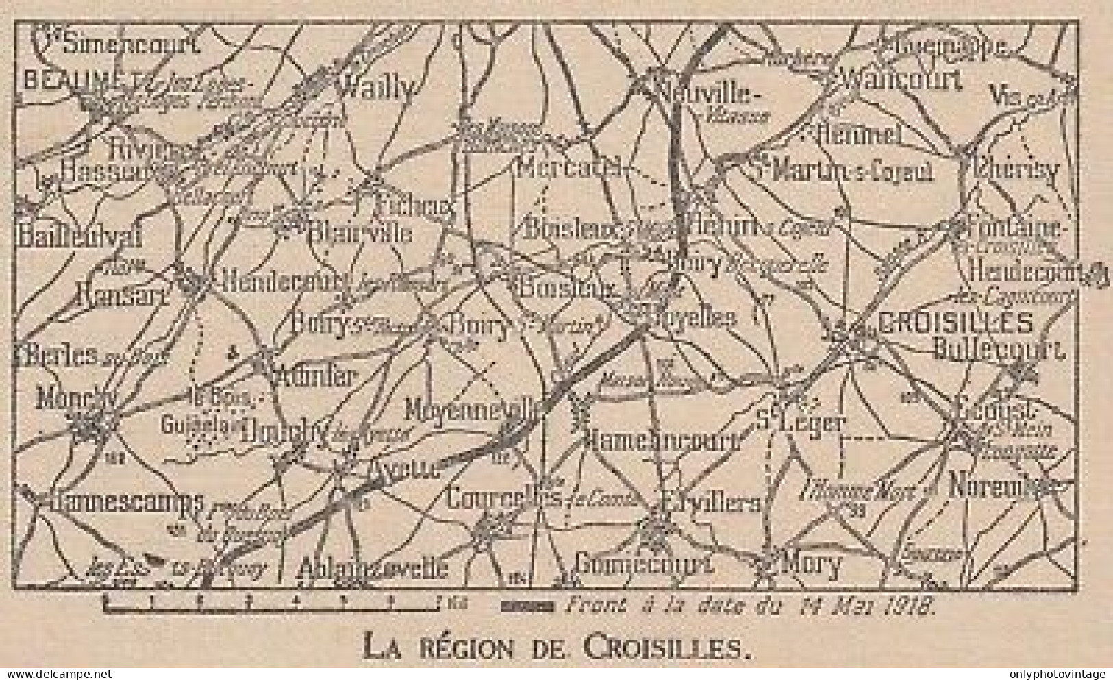 La Région De Croisilles - France - Mappa Epoca - 1918 Vintage Map - Carte Geographique