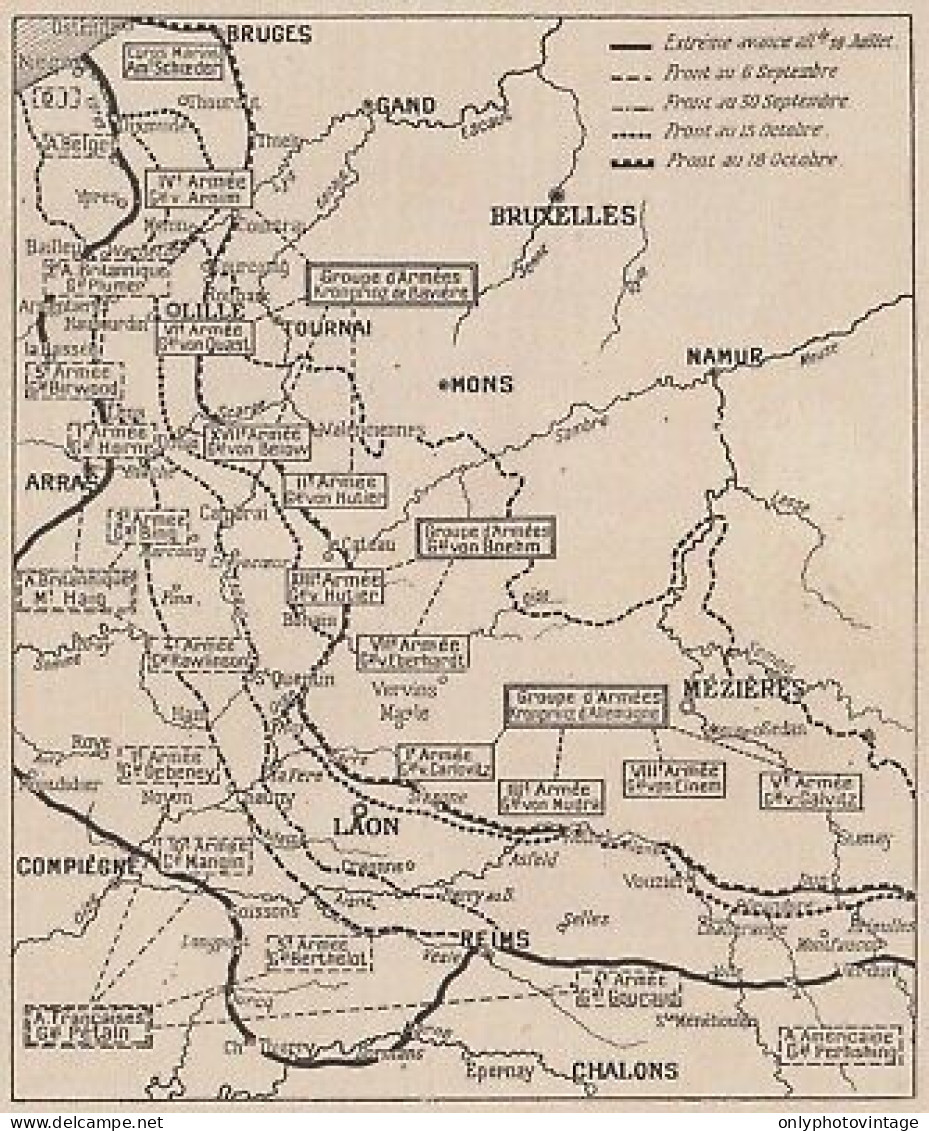 La Bataille De France - Chalons - Arras - Mappa Epoca - 1918 Vintage Map - Cartes Géographiques