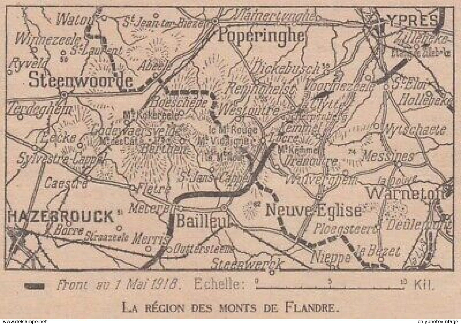 La Région Des Monts De Flandre - France - Mappa Epoca - 1918 Vintage Map - Cartes Géographiques