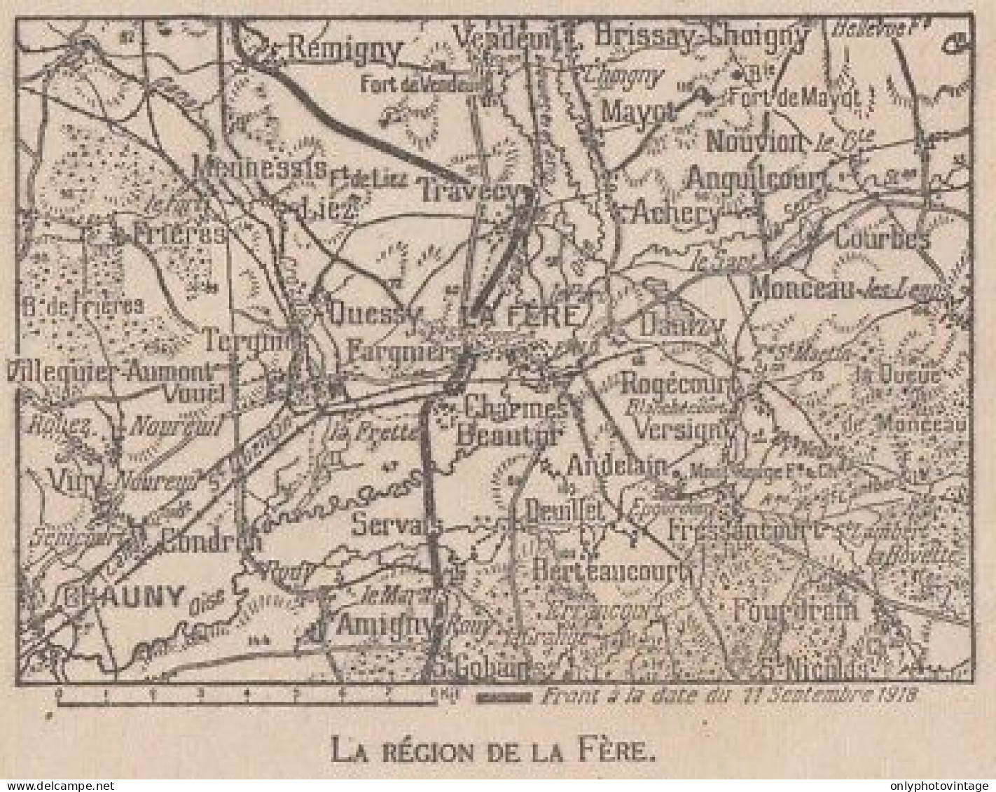 La Région De La Fère - France - Mappa Epoca - 1918 Vintage Map - Carte Geographique