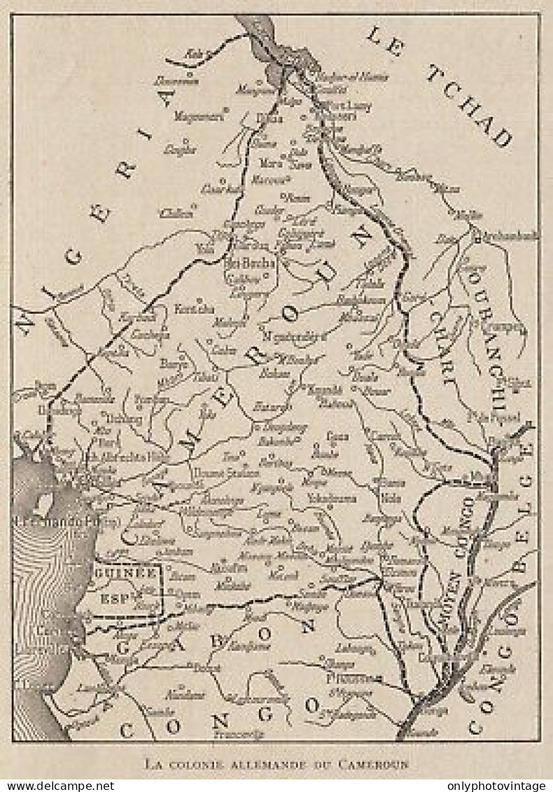 La Colonie Allemande Du Cameroun - 1916 Mappa Epoca - Vintage Map - Carte Geographique