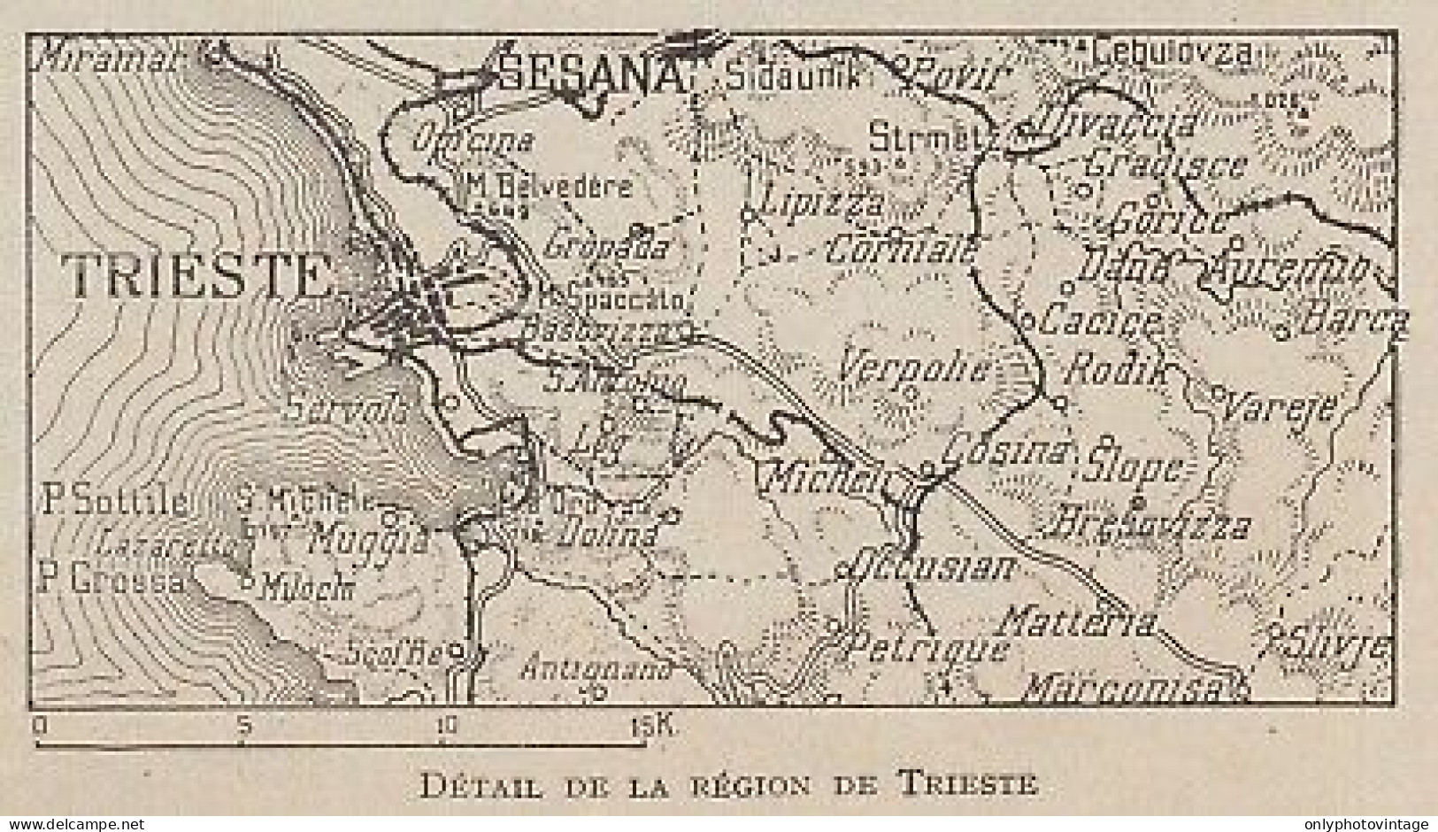 Detail De La Région De Trieste - Italia - 1916 Mappa Epoca - Vintage Map - Carte Geographique