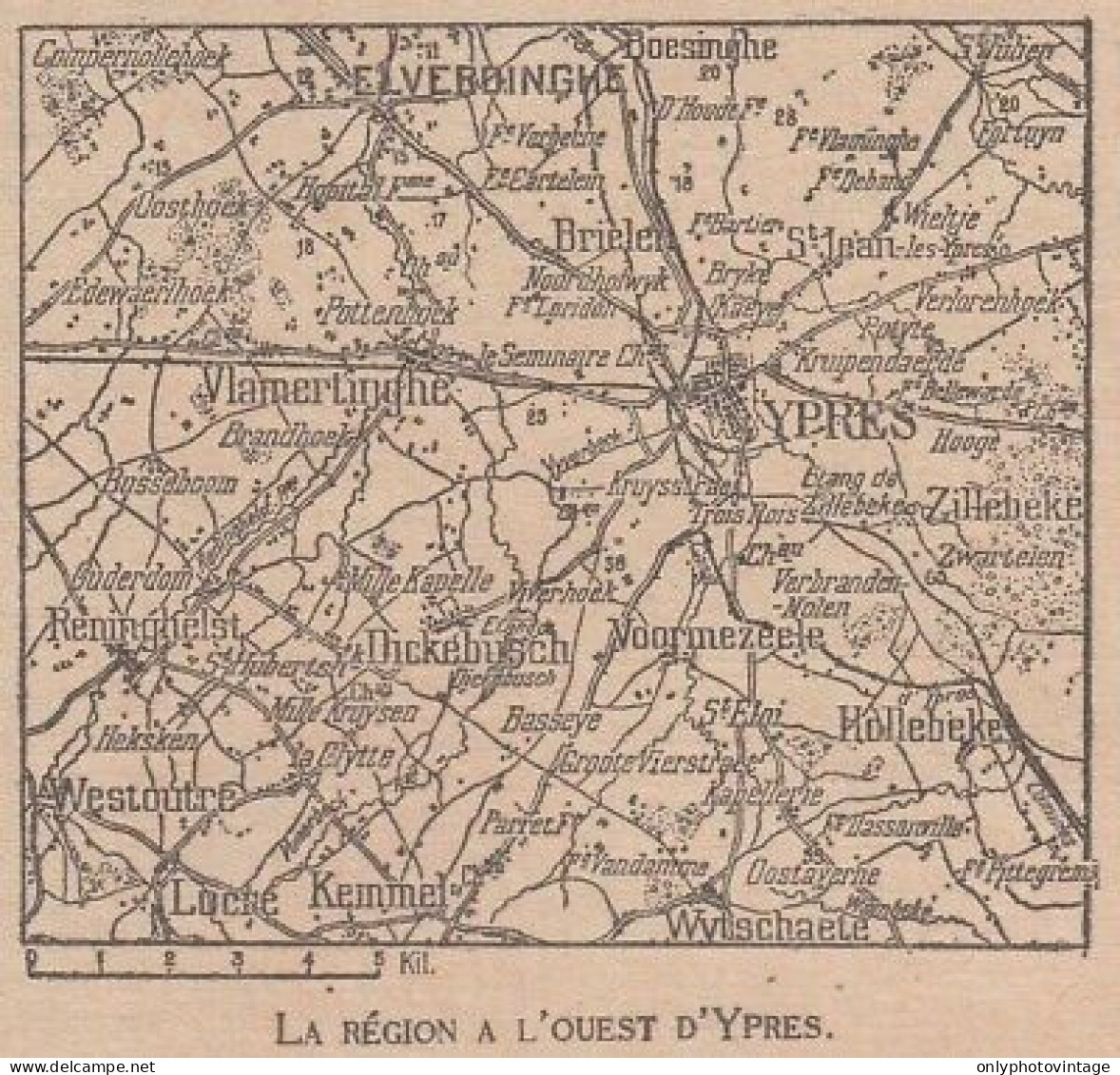  La Région A L'Ouest D'Ypres - Belgium - Mappa Epoca - 1918 Vintage Map - Cartes Géographiques