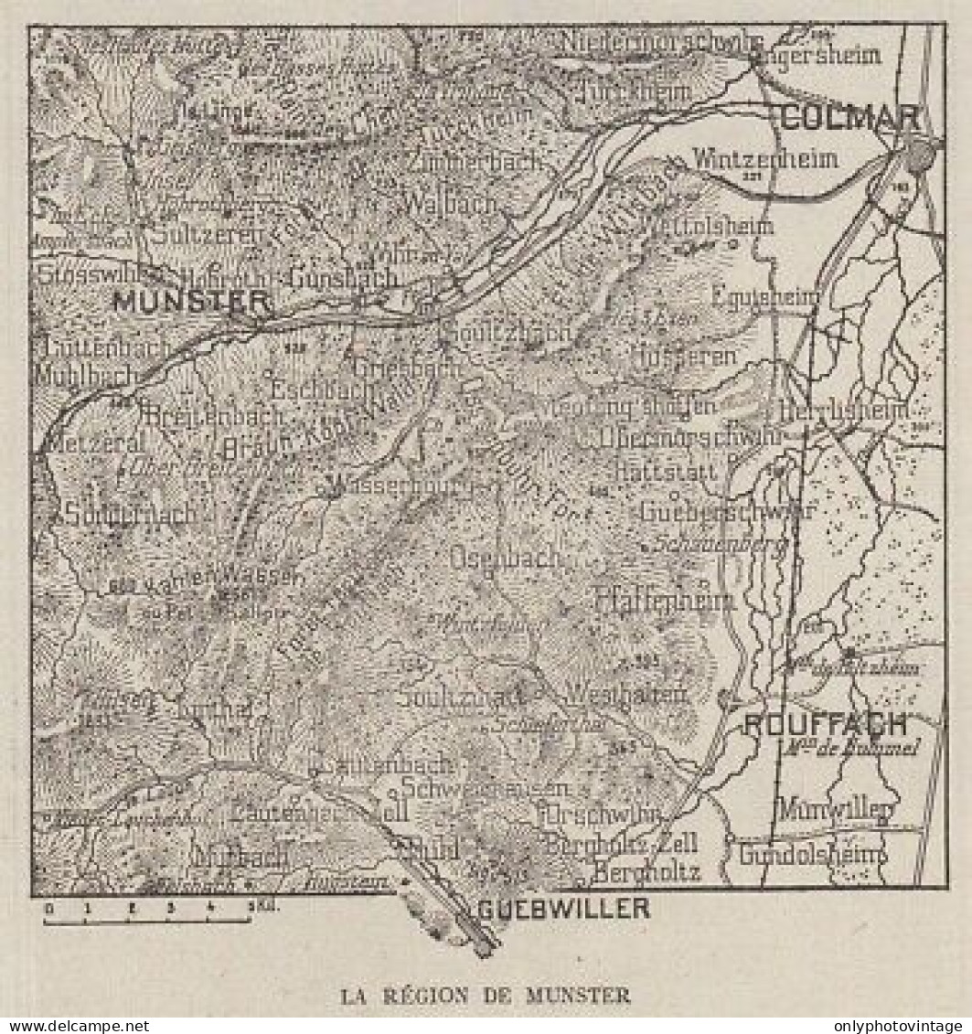 France - La Région De Munster - 1916 Mappa Epoca - Vintage Map - Cartes Géographiques