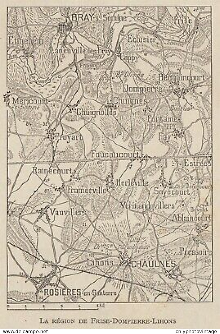 France - La Région De Frise Dompierre Lihons - 1916 Mappa - Vintage Map - Cartes Géographiques